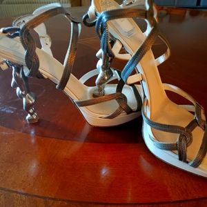 Christian Dior Fertility Goddess Sandals Size Italian 41/US 10 Silver Tone.